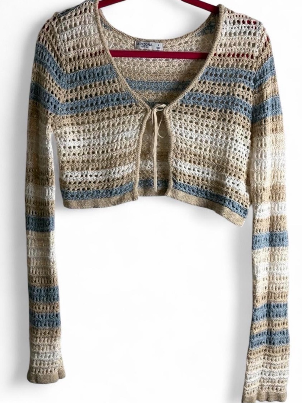 Arizona Jean Co Crochet Stripe Tie Front Cardigan Size S Boho Y2K